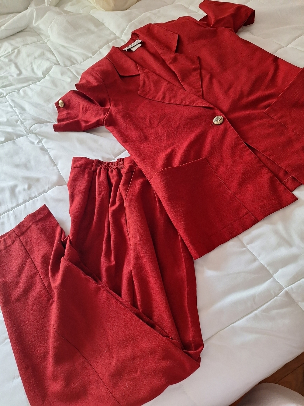 Women's Red Short-Sleeve Blazer with Matching Red Pants